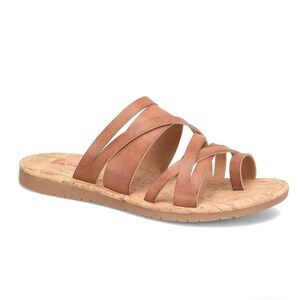 Korks brown faux leather strappy gladiator toe loop flat sandals size 7